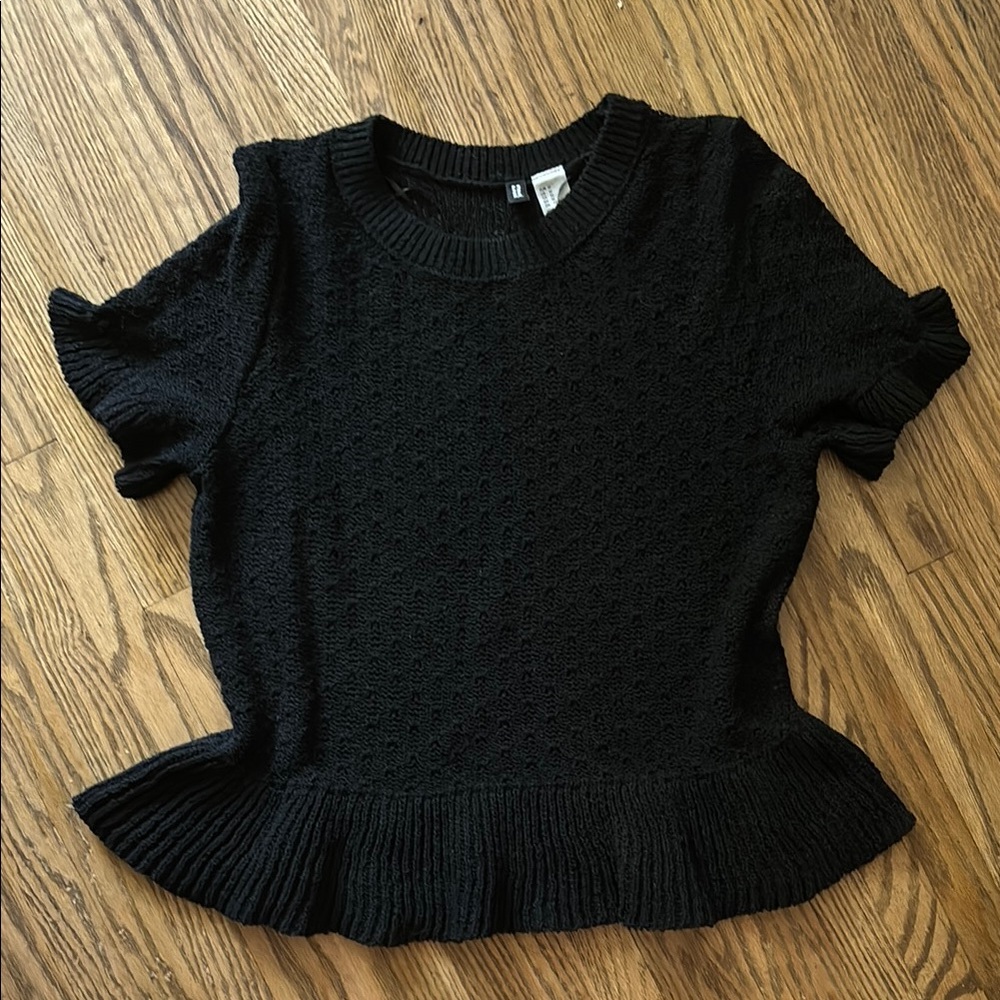 Divided Black Textured Knit Peplum Top